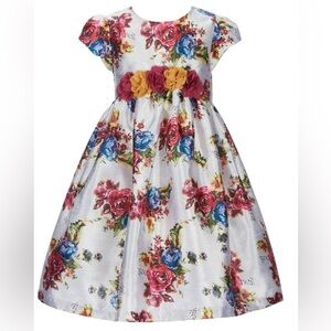 Laura Ashley London Little Girl Red White Blue Satin Gold Floral Party Dress 6X